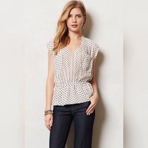 Anthropologie White and Black Polka Dot Blouse